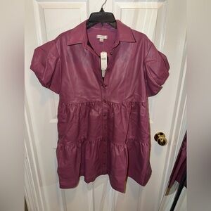 Anthropologie Bettina Faux Leather Mini Shirt Dress by Maeve